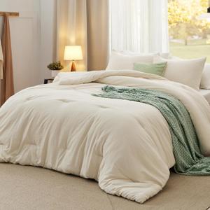 Bedsure Oversized King Comforter Set, Cream Soft Prewashed Bedding for All Seasons, 3 Pieces GentleSoft Bed Set, 1 Lightweight Comforter (120"x98") and 2 Pillowcases (20"x36")