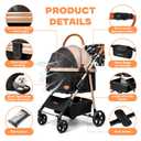 Dog Cat Stroller for Small/Medium Pets up to 50 lbs, 3-in-1 Foldable Pet Stroller with Detachable Carrier, Car Seat, Storage Basket, Cup Holder, Hanging Bag, Rain Cover, All-Terrain 4 Wheels (Khaki)