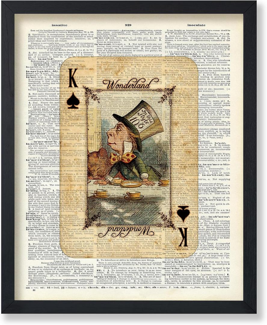 Poster Master Mad Hatter Print - Alice Wonderland Poster - Dictionary Art - Housewarming Gift for Boy, Girl - King of Spades Art - Decor for Nursery, Kid's Room - 8x10 UNFRAMED Wall Art (8L" x 10W")