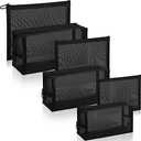6 Pieces Mesh Makeup Bags Mesh Cosmetic Bag Portable Travel Organizing Zipper Pouch Toiletries Makeup Pouches for Home Office Travel Accessories (Black)