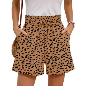 Summer High Waist Wide Leg Elastic Drawstring Shorts with Pockets (S)