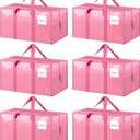 6 Pack Extra Heavy Duty Large Moving Bags with Strong Zipper & Comfortable Handles, Sturdy & Durable Clothes Storage Bags Totes Bins, Packing Moving Boxes for College Supplies, Pink