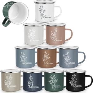 10 Pcs Thank You For Being Awesome Enamel Mugs with Handle Awesome Theme Coffee Mug 12 oz Employee Appreciation Gifts for Back to School Teacher Staff Coworkers Assistant Nurse (3.15 x 3.15 inches)