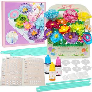 ROOCHKD Paper Flower Science Kit, Paper Flower Crafts for Kids, Color Changing Flowers Bouquets DIY Arts & Crafts Set, Class Rewards Birthday Party Favors Gifts for Ages 6 7 8 9 10 Girls & Boys