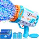 Sloosh Bubble Machine Guns, 69 Holes Bubble Gun Blaster Blower for Kids Adults, Colored Lights Bazooka Rocket Shape with Solution Outdoor, Summer Toys, Gifts, Party Favors, Wedding, Birthday, Easter (Blue)