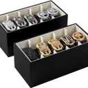 2 Packs Leathers Belt Organizer for Closet and Drawer, Stackable 5 Grids Dresser Drawer Organizers, Belt Tie Holder for Men,Tie Box-Black