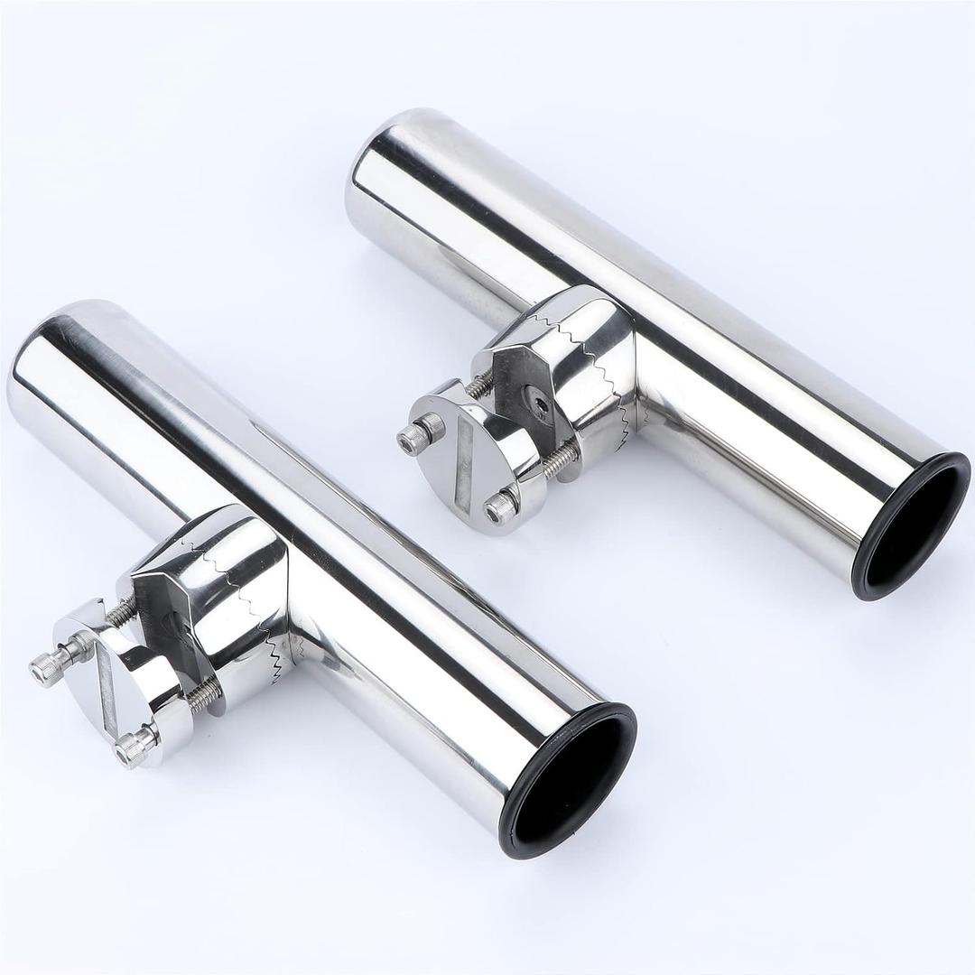 2PCS Rail Mount Fishing Rod Holder for Boat, Stainless Steel Fishing Rod Holder Clamp on 7/8'' to 1'' Rails for Marine Yacht Boat