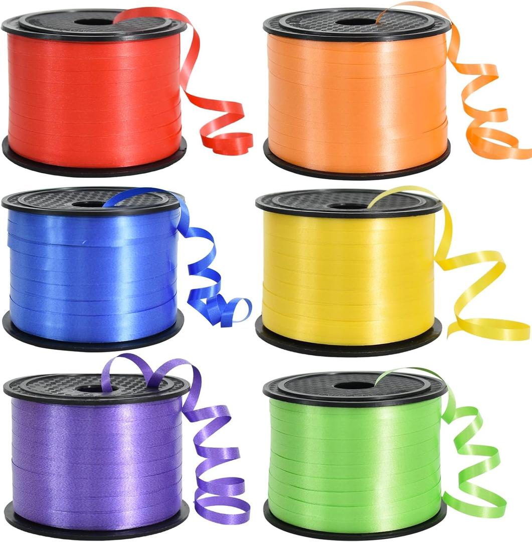 TONIFUL Rainbow Curling Ribbon-6 Assorted Colors Balloon Curling Ribbons Set-600 Yards Balloon String for DIY Decor,Gift Wrapping,Ribbons and Bows for Christmas New Year Birthday Gifts Supplies