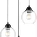 3-Light Black Pendant Light Fixture, Globe Cluster Hanging Light, Kitchen Island Lighting with Clear Glass for Dining Room Living Room Laundry Entrance Foyer, ZCPL101BK-3C (6.7 inch)