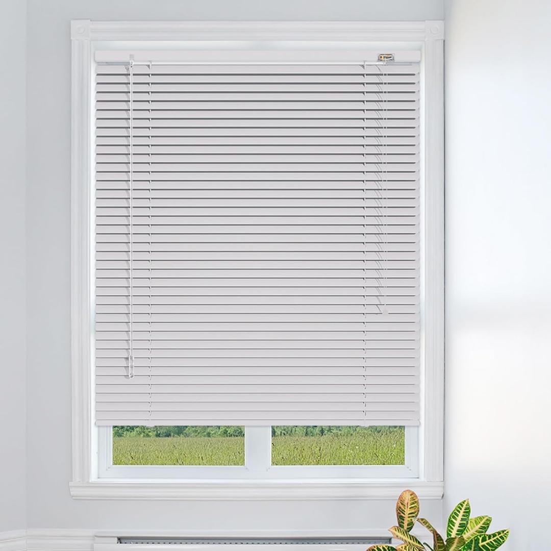 Aluminum Mini Blinds, 1" Slat Cordless Window Shades, Waterproof Venetian Blind W 10 20 35 36.5 48 56 72'' Room Darkening Horizontal Mini Blinds for Indoor Privacy Office Home Anti-UV(White)