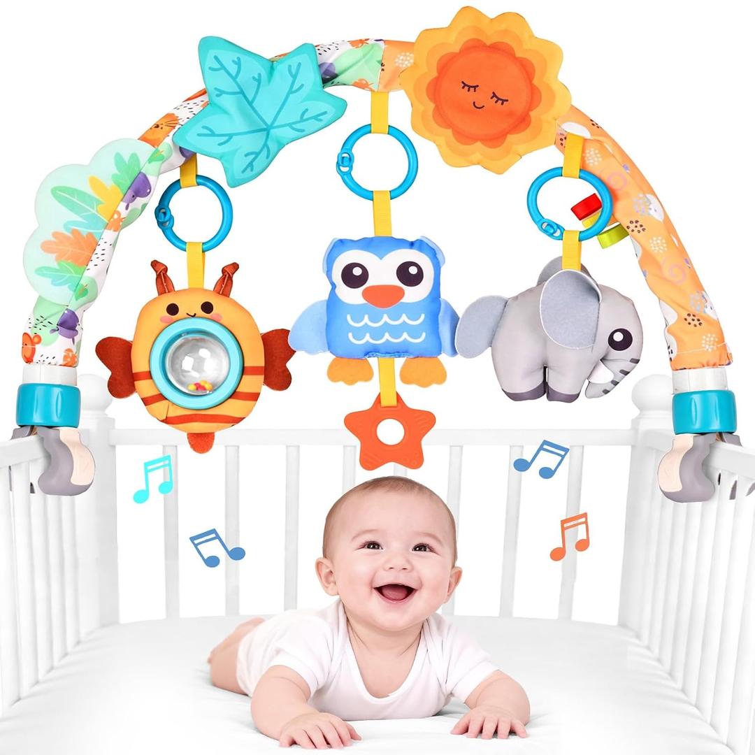 Crib Mobiles Bassinet Stroller Toy for Baby, Car Seat Toys Hanging for Babies, Baby Arch Arm Bar for Infants 0-6 6-12 Months, Nursery Portable Mobile Hanger Pack and Play Boys Girls Clip On