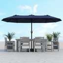 Kingdura 13ft Large Patio Umbrella with Base Included, Double-Sided Rectangle Outdoor Table Umbrella with 12 Reinforced Ribs, Crank Lift for Market Pool Deck Backyard, Navy blue