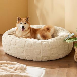 Bedsure Dog Bed for Large Dogs - Donut Pet Bed for Puppy Kitten with Anti Slip Bottom, Round Sherpa Dog Beds with Washable Removable Cover, Cream, 36x36x10 inches (L(36x36x10))
