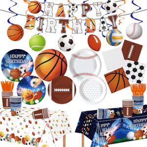 Sports Birthday Party Decorations Includes Football Baseball Basketball Soccer Sports Plates Napkins Tablecloth Banner Party Supplies for Sports Themed Party Decorations Serves 24