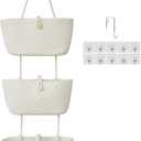 TeoKJ Over the Door Hanging Baskets with Wooden Button, 3-Tier Wall-Mounted Decorative Nursery Kitchen Baskets, White
