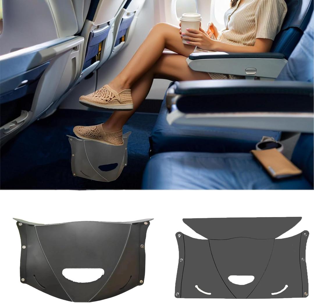 Travel Foot Rest for Airplane,Airplane Foot Rest,Portable Folding Under Desk Foot Stool,Relieves Back & Knee Pain,Comfortable for Long Flights,Cars,Trains,Ultralight Mini (Dark Black)