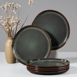 HaWare Stoneware Dinner Plates Set of 6, 10" Heavy Duty Ceramic Plates, Reactive Glaze Dinnerware for Home Restaurant, Chip and Scratch Resistant, Microwave and Dishwasher Safe, Reactive Moss Green (Irregular 10 Inch-6 Pieces)