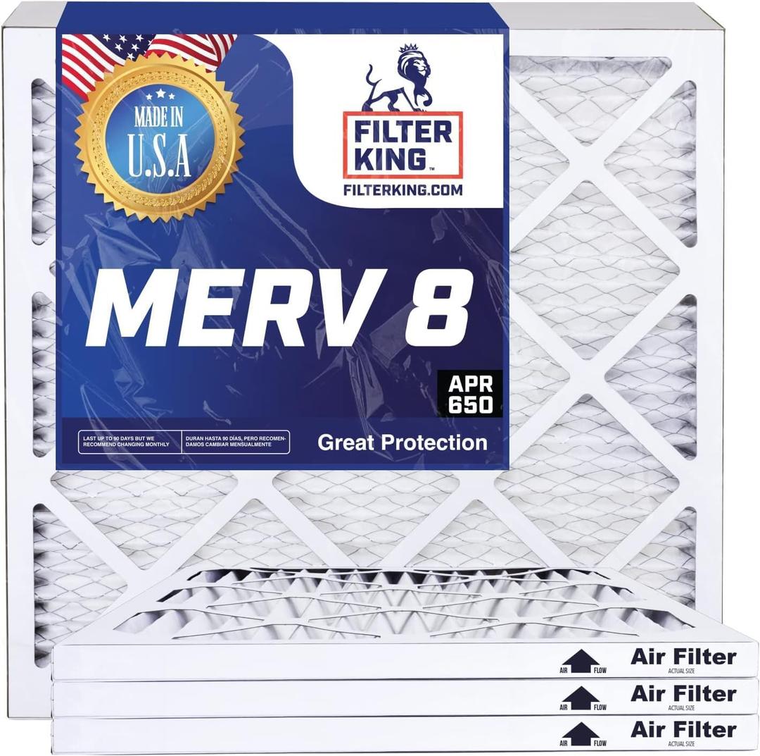 Filter King 18x25x1 Air Filter | 12-PACK | MERV 8 HVAC Pleated A/C Furnace Filters | MADE IN USA | Actual Size: 17.5 x 24.5 x .75"