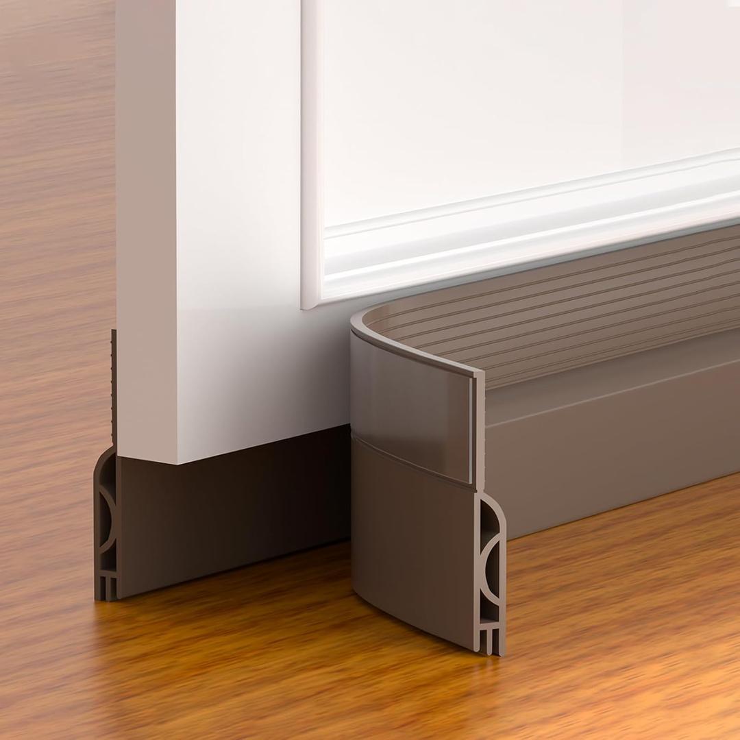 2 x Door Draft Stopper,Adjustable Door Sweep for Bottom of Door,Silicone Weather Stripping Door Bottom Seal Blocker Air Noise,Under Door Gap Filler for Interior/Exterior Doors(Brown, 39inch)