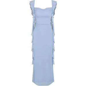 CIDER Formal Dresses for Women Wedding Guest Dresses Summer Maxi Dress Sleeveless Mesh Ruffle Cocktail Dress Elegant Outfits (Blue, L)