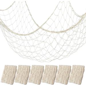 6Pcs fish net decorations Natural fishing net decor scallop beach Party Decoration Luau Tropical Nautical Beach Table Cover ocean Theme Decor for Party Home Bedroom Wall Hanging Nets