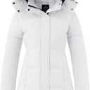 wantdo Women's Waterproof Winter Coat Warm Long Puffer Jackets with Faux Fur Hood Thicken Parka (White, M)