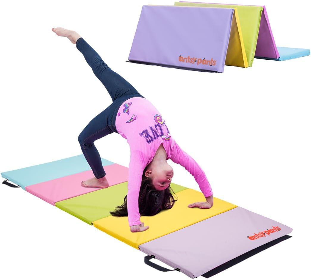 Antsy Pants Tumbling Mat  Gymnastics Mat, Easy to Clean, Sturdy, Foldable Tumbling Mat for Kids, Padded, Portable, Carrying Handle, Gymnastics Equipment for Activity Play (Pastel Colors)