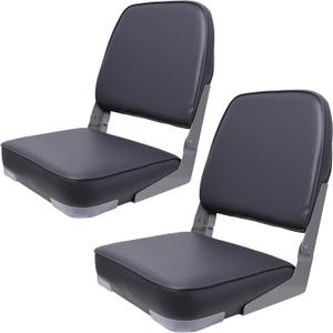 Folding Boat Seats 2 Pack Clearance, Fishing Premium Bass/Jon/Pontoon Boat Chairs, Swivel Boat Seat with Storage Bag (Dark Gray)