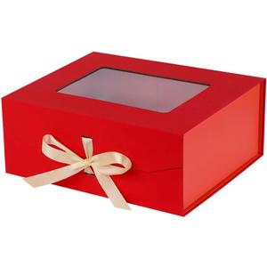 Red Gift Box for Presents with Ribbon 13.2x11x5.3 Inches Clear Gift Box with Window Magnetic Closure Gift Boxes with Lids