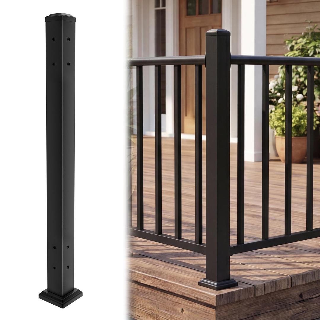 Akenow 2.8 in. x 2.8 in. x 39 in.Railing Post with Screws, Porch and Deck Railing Post,Fence Poles for Decks, Stair Railing Porches(Adjacent Mount)