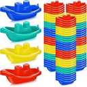 Woanger 100 Pcs Little Boat Bath Toys Stackable Floating Plastic Toys for Baby and Toddler Summer Pool and Bathtub Party, Vibrant, 4 Colors (Colorful)