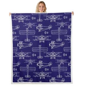 Hand-Painted Airplane Kids Throw Blanket,American Aircraft Toddler Bed Blanket for Girls Boys Adults,Air Vehicles Cartoon Fleece Blanket,Dark Blue Fuzzy Blanket,Twin Size (60 x 80 Inches)