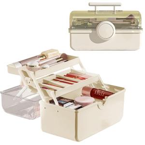 WMM Makeup Storage Organizer, Large Capacity Makeup Organizer with Transparent Visual Cover, Handle 3 Layers Portable Cosmetic Storage Box Easily Organize Your Cosmetics, Jewelry and Hair Accessories (11"White)