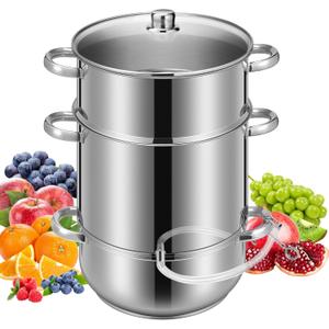 VIVOHOME Stainless Steel Steam Jucier Extractor Fruit Vegetables Juicer Steamer Pot 11 Qt with Tempered Glass Lid, 2 Hose, Clamp, Loop Handles VIVOHOME Stainless Steel Steam Jucier Extractor Fruit Vegetables Juicer Steamer Pot 11 Qt with Tempered Glass Lid, 2 Hose, Clamp, Loop Handles