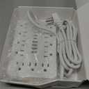 10 FT Flat Plug Surge Protector Power Strip,11 Multiple AC Outlets with 6 USB Ports (2 USB C), 6 Feet Extension Cord, 1250W/10A, One Touch Switch Button, White