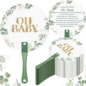 Burbell Baby Shower Hand Fans for Guests Baby Shower Plastic Paddle Fans Handheld Party Favors Cute Thank You Gifts for Girl Boy Gender Reval Party Supplies(Green Leaf)