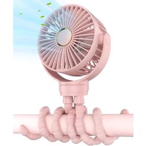 Stroller Fan, Rechargeable with TYPE-C Port, 4000mAh, 360 Rotatable, 3-Speed, Flexible Tripod, Clip Anywhere for Baby's Comfort - Durable and Easy to Clean (Pink)