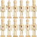 PRETYZOOM Nutcracker 12Pcs Unpainted Wooden Nutcracker Puppets DIY Christmas Decorations Paint Your Own Ornaments Holiday Table Decor