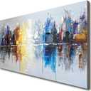 Hand-painted Textured City Oil Painting on Canvas Reflection Abstract Cityscape Wall Art for Decor, 40"L x 20"W