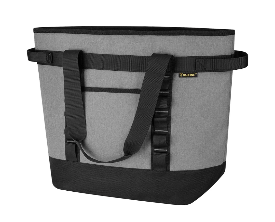 BALEINE Large 45-Can Cooler Bags Insulated, PEVA Soft Cooler Tote Bag, Insulated Grocery Bags with Zippered Top (10.5 Gallon, Grey)