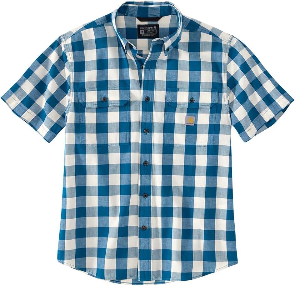 Carhartt Men's 106140 Loose Fit Midweight Short-Sleeve Plaid Shirt (X-Large, Deep Lagoon)