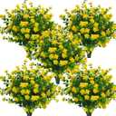 Grunyia 10 Bundles Artificial Fake Flowers, Faux Outdoor Plastic Plants UV Resistant Shrubs Outside Indoor Decorations (Yellow-Eucalyptus)