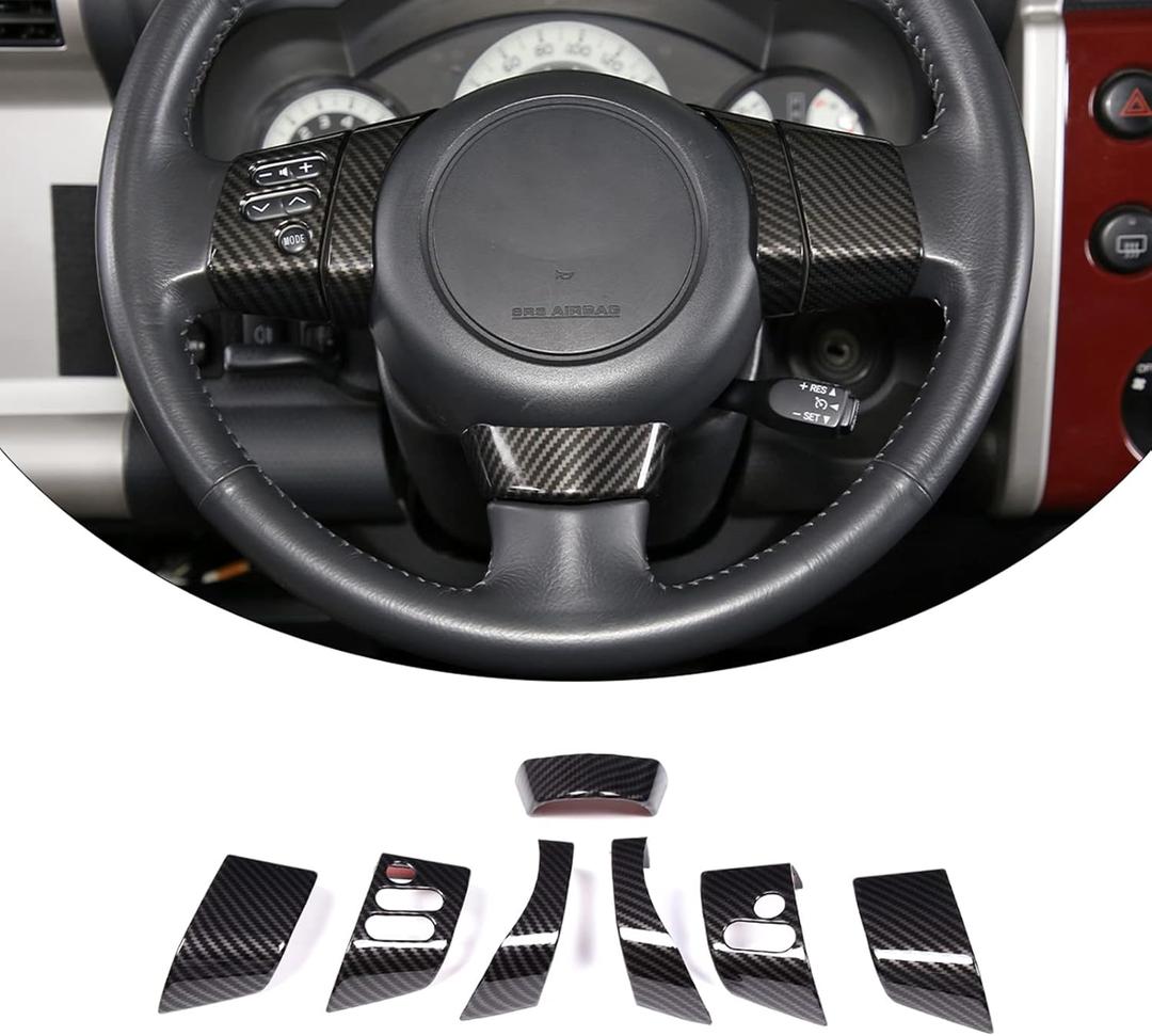 LLKUANG ABS Car Steering Wheel Cover Button Trim Frame for Toyota FJ Cruiser 2007-2021 Steering Wheel Decoration Accessories-7PCS