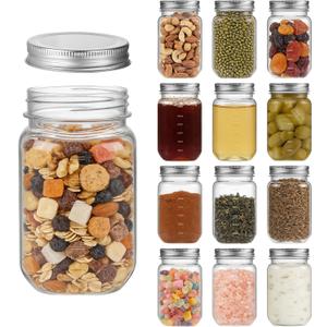 novelinks Plastic Jars with Lids 16oz, Clear 16 oz Mason Jars with Lids, Airtight & Leak-Proof Reusable Storage Jars for Kitchen and Home Use (Sliver,12 Pack)