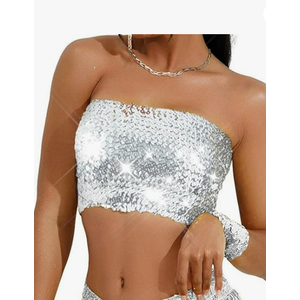 Kakaco Sparkly Strapless Crop Top Glitter Sequin Tube Top Party Clubwear Top for Women and Girls
, Size S