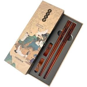 2 Pairs Reusable Wooden Chopsticks Set - Hand-Carved Dragon & Phoenix Design Food-Safe Non-Toxic Japanese Korean Chopsticks with Non-Slip Grip Asian Gift for Family Friends (9 Inch)