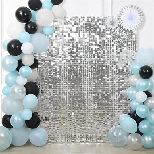 Silver Shimmer Wall Backdrop Halloween Parties Disco Wedding Shimmer Backdrops Panels Christmas Glitter Wall Background for Bachelorette Party Bridal Shower Stage Panel(24 Packs)