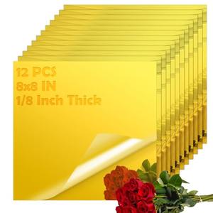 LOPYXBR 12 PCS 8x8 Inch Gold Acrylic Sheet 1/8 Thick Mirror Acrylic Sheet Gold Plastic Mirror Sheet 1/8 Mirror Squares for Wall for Crafts DIY, Home Decor