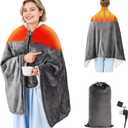 Soft Flannel Battery-Powered Heated Shawl, Thick Warm Christmas Blanket, Portable Outdoor Warm Blanket, Three Temperature Settings (Power Bank Not Included, Navy)