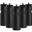 50 Strong Sports Water Bottles Reusable 22 oz BPA-Free Plastic Bottles with Pull Top Cap Made in USA Top Rack Dishwasher Safe Fits Most Bike Cages Brand (Black, 5 Packs)